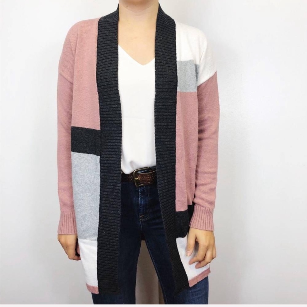 LOFT | Mauve Pink Color Block Open Front Cardigan